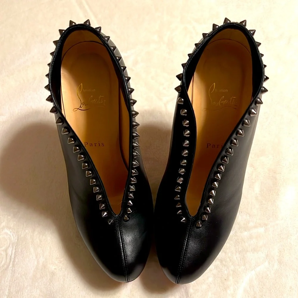 Christian Louboutin Miss Fast Plato Platform Black Spikes Ankle Booties 39/8